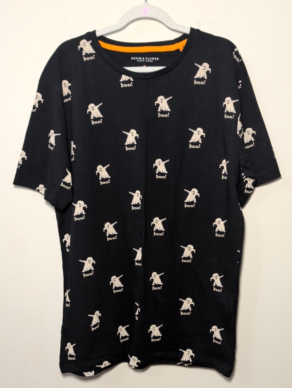 Denim & Flower Dabbing Ghost Halloween T-shirt Black 100% Cotton Boys Size 13/14